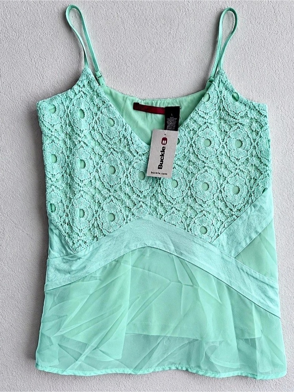 Buckle Lace Overlay Cami in Green Large NWT Size Large